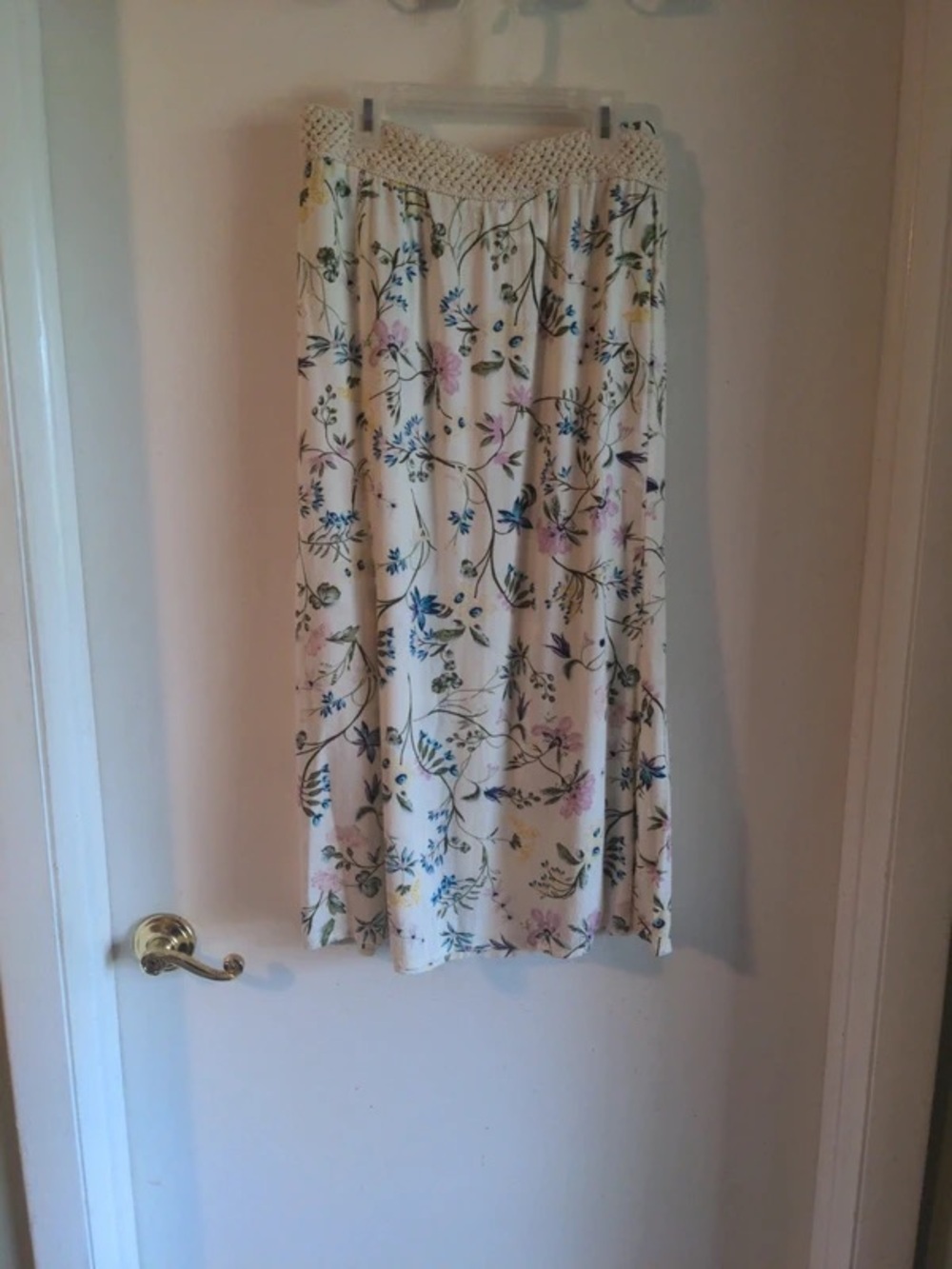 Cream Floral Maxi Skirt with Crochet Waistband